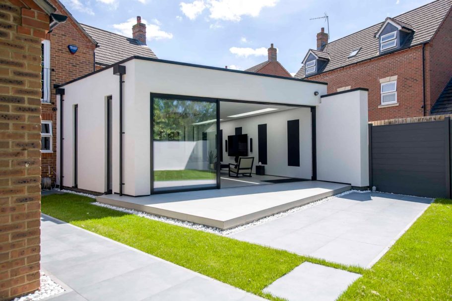 white Rendered single storey extension single storey Open plan home extension